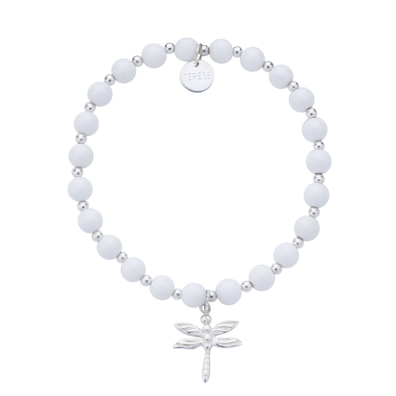 White stone sterling silver and dragonfly bracelet
