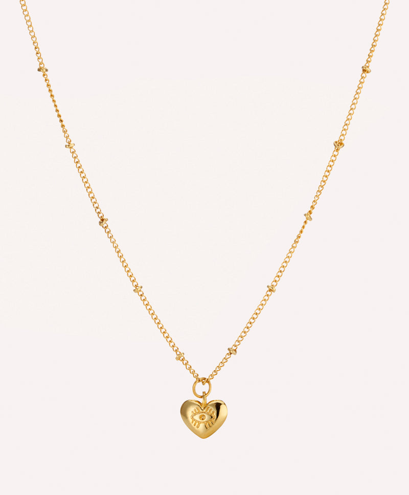 Gold plated evil eye heart charm necklace