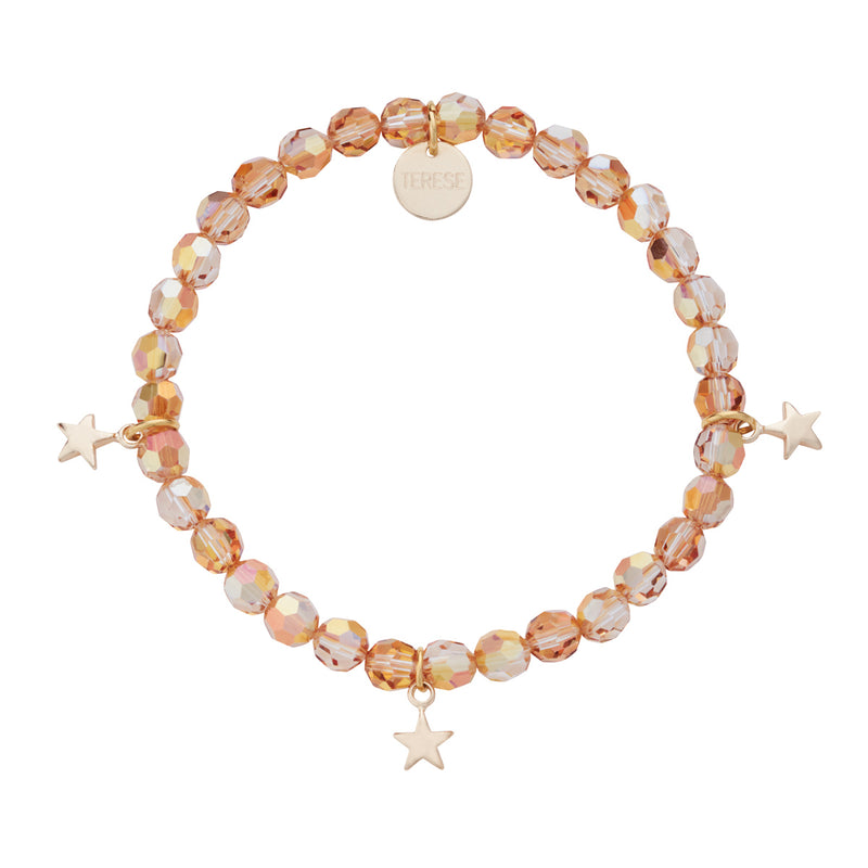 Gold brown Swarovski bead bracelet with 3 star charms