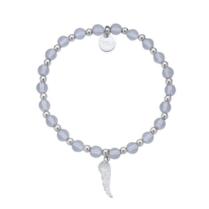 Rock crystal bead and angel wing charm bracelet