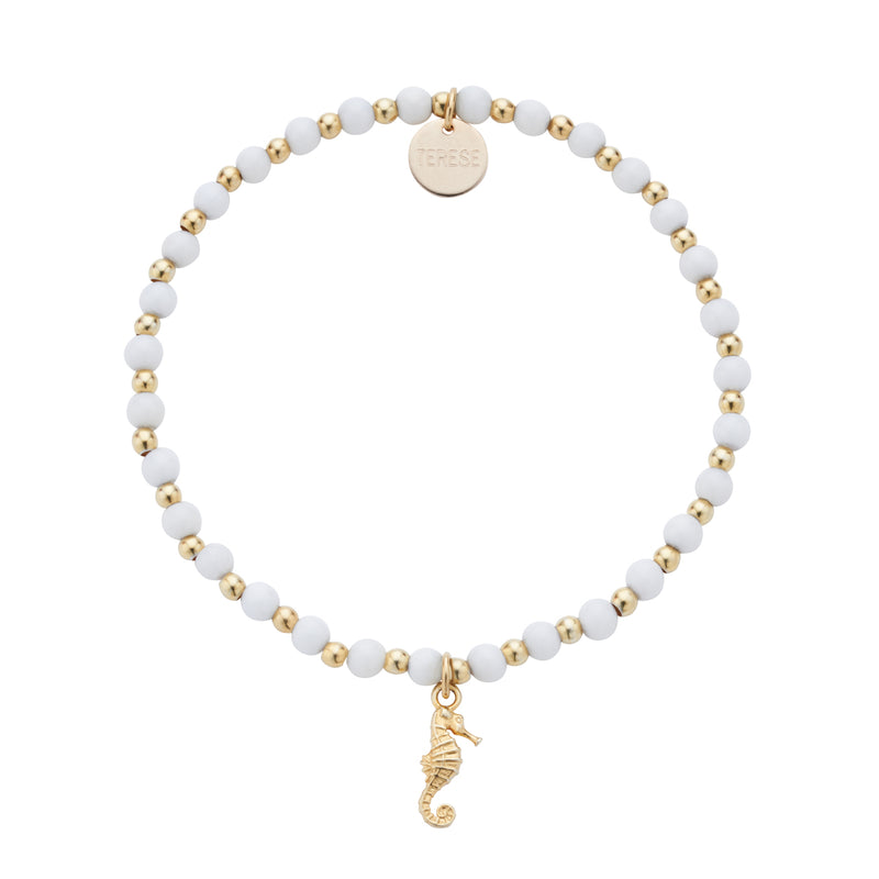 White and gold tiny bead seahorse charm bracelet