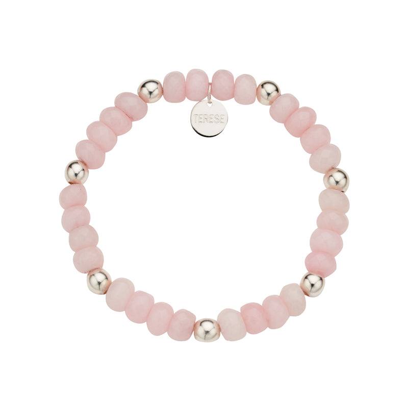 Pink jade bead sterling silver stretchy bracelet