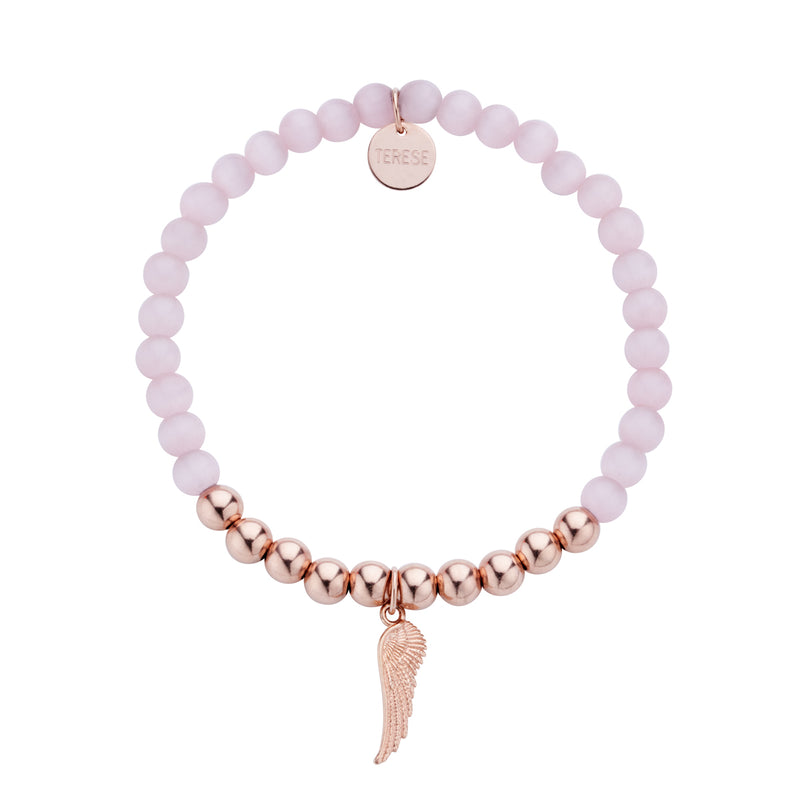 Rose gold vermeil pink bead bracelet with angel charm