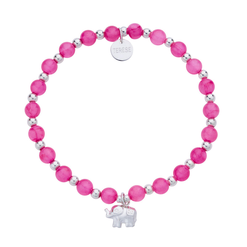 Sterling silver and pink bead elephant charm bracelet