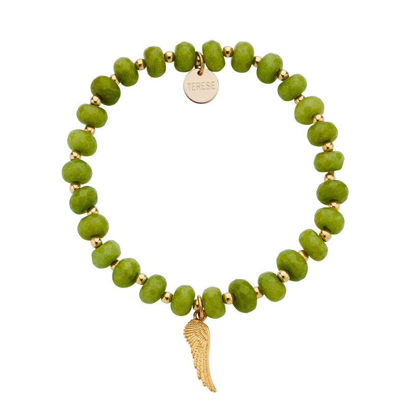 Green Jade Bead Stackable Angel Wing Charm Bracelet