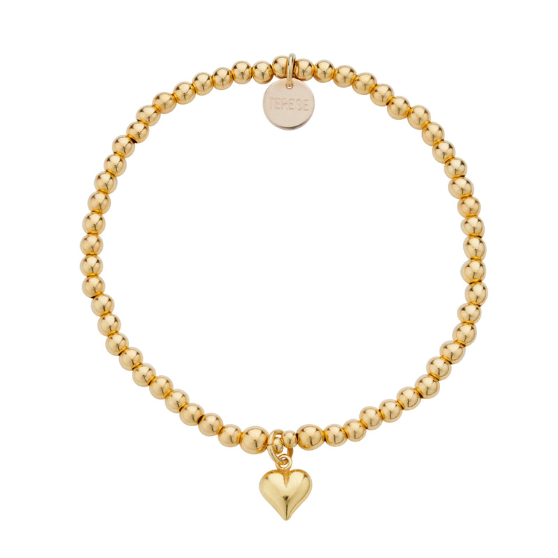 Gold vermeil beaded bracelet with love heart charm