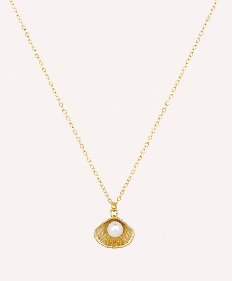 Seashell with pearl gold necklace