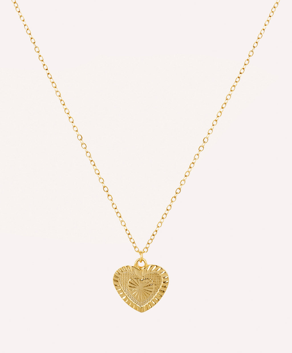 Gold pleated heart necklace