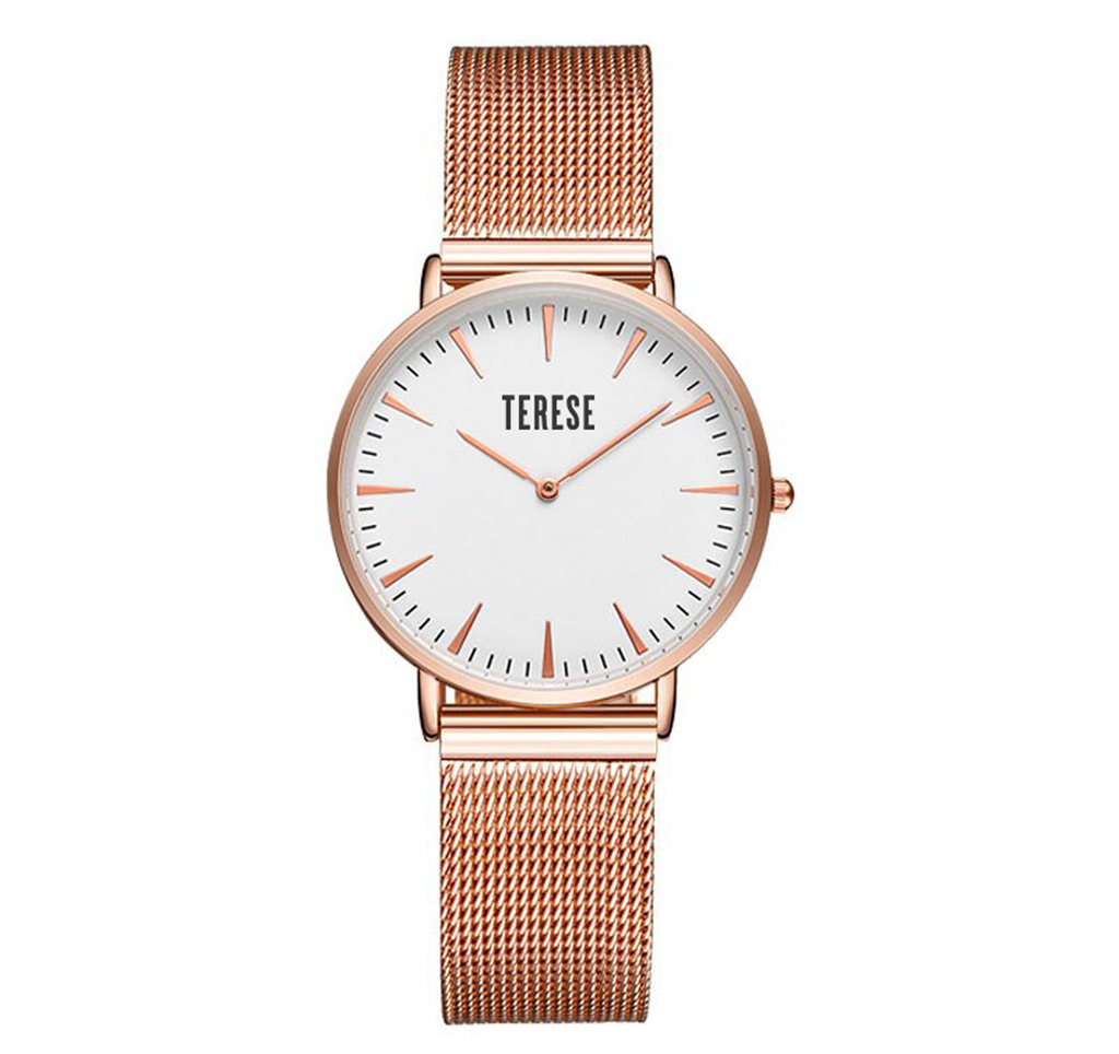 Women's rose gold stainless steel watch